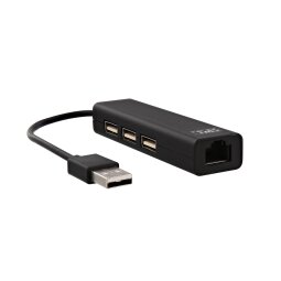 Adaptateur et convertisseur Tnb HUB USB 3 PORTS USB-A 2.0 + 1 PORT RJ45 FEMELLE NOIR