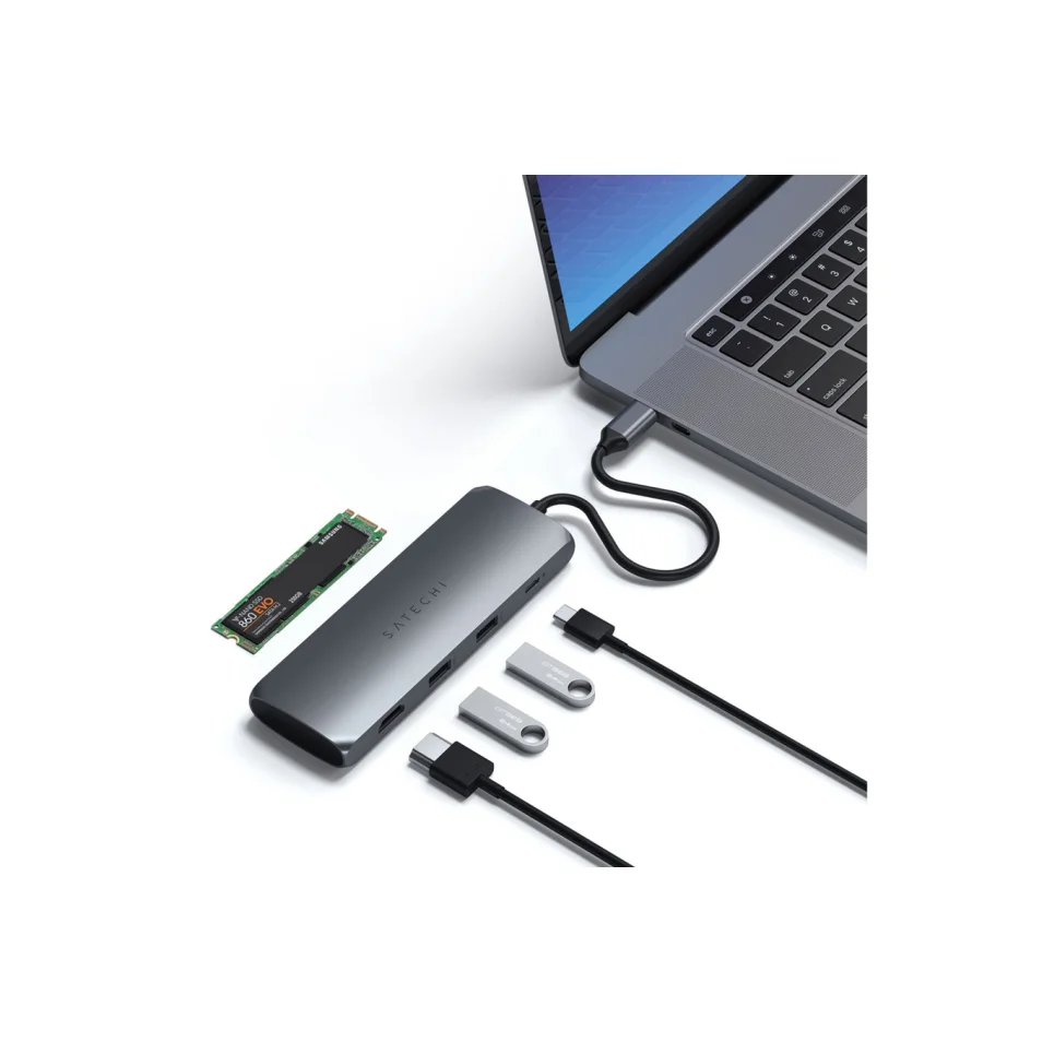 Hub USB Satechi HUB USB-C 4 EN 1 AVEC EMPLACEMENT POUR SSD GRIS sur