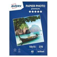 Papier d'impression Avery Dennison 40 feuilles papiers photos AVERY 10x15cm 270 grammes brillant