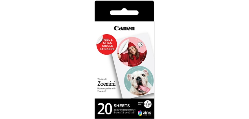 Papier d'impression Canon Papier rond prédécoupé Zink pour Zoemini (40 stickers)