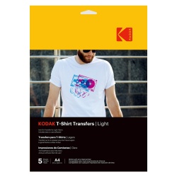 Papier d'impression Kodak Papier transfert textile clair t-shirt, 5 feuilles, compatible avec toutes les imprimantes à jet d''encre