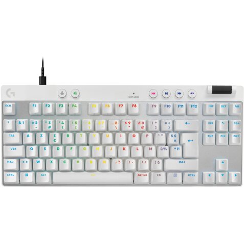 Clavier Logitech G PRO X TKL RAPID, gaming filaire sans pave numerique avec touches analogiques magnetiques, RVB - Blanc