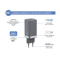 Chargeur pour téléphone mobile Force Power Chargeur Secteur GAN 1 Port C 65W Gris