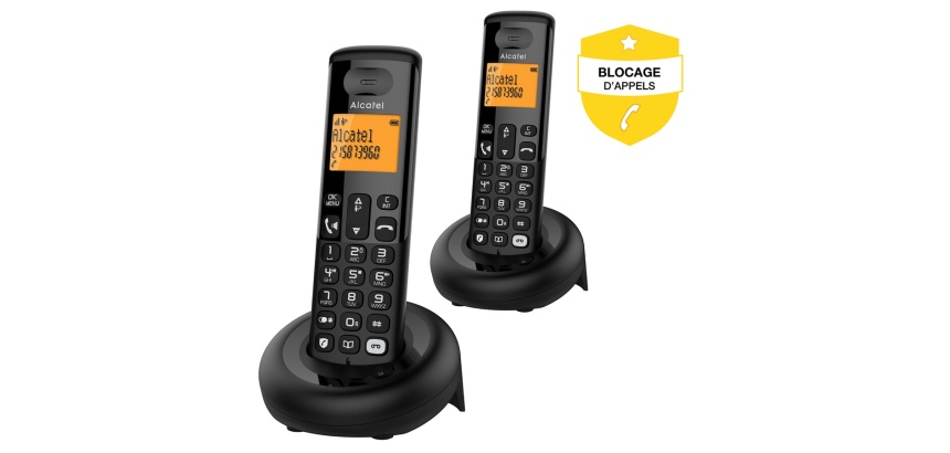Téléphone sans fil Alcatel Pack Duo E260 Noir avec Repondeur et Fonction Blocage Appels Publicitaires
