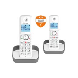 Téléphone sans fil Alcatel Pack Duo F 860 Duo avec fonction blocage des appels publicitaires blanc gris