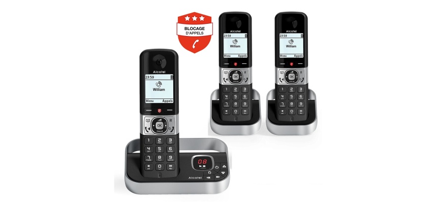 Téléphone sans fil Alcatel Pack F890 Trio avec Repondeur et fonction Blocage appels publicitaires