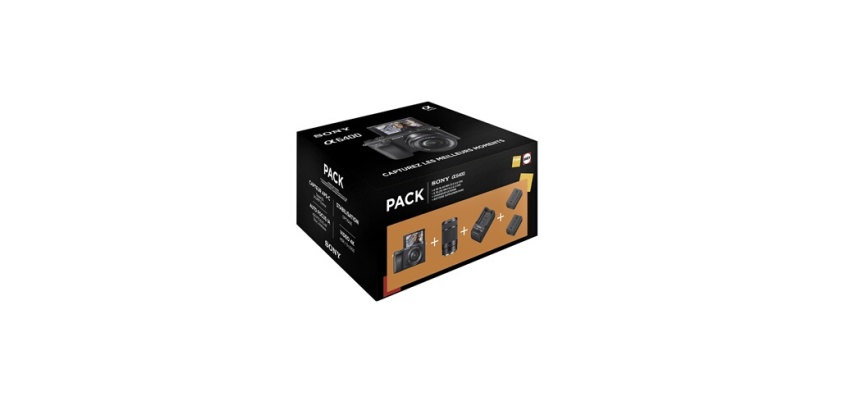 Appareil photo hybride Sony Pack A6400 + FE 16-50 mm + FE 55-210 mm + chargeur externe + 2ème batterie