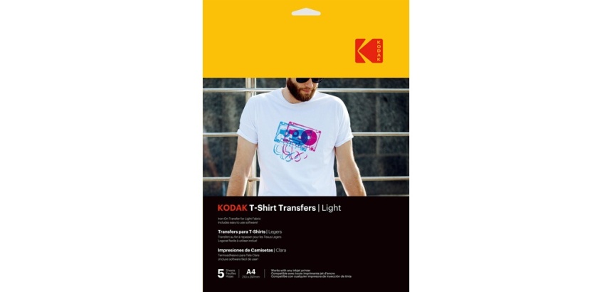 Papier d'impression Kodak Papier transfert textile clair t-shirt, 5 feuilles, compatible avec toutes les imprimantes à jet d''encre