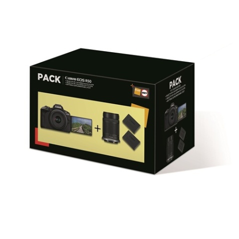 Appareil photo hybride Canon Pack EOS R50 + RF-S 18-45mm f/4.5-6.3 IS STM + RF-S 55-210mm f/5-7.1 IS STM + 2eme batterie + chargeur