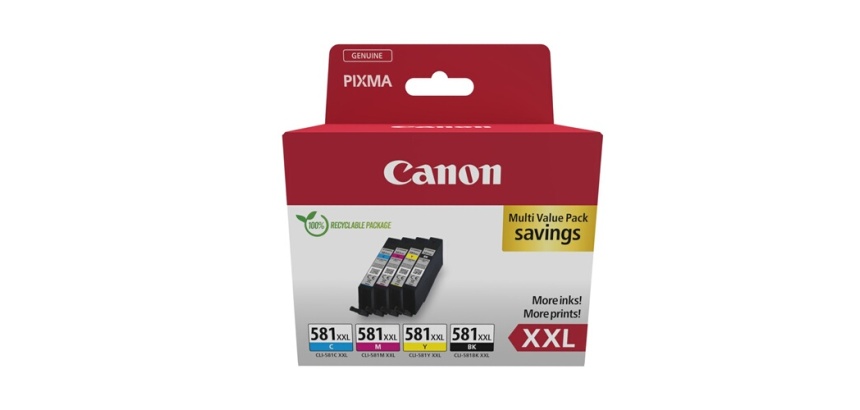 Cartouche d'encre Canon Multipack à haut rendement CLI-581XXL Noir, Jaune, Magenta, Cyan