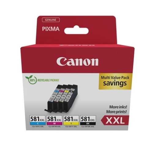 Cartouche d'encre Canon Multipack à haut rendement CLI-581XXL Noir, Jaune, Magenta, Cyan