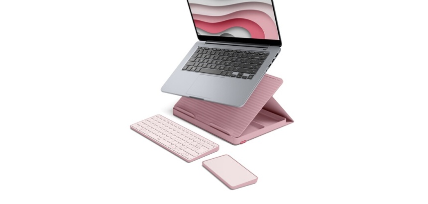 Clavier Logitech Casa Pop-Up Desk Rose, support, clavier sans fil, pavé tactile