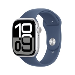 Apple watch Apple Apple Watch Series 10 GPS + Cellular 46mm Boîtier en Aluminium Argent avec Bracelet Sport Denim - M/L
