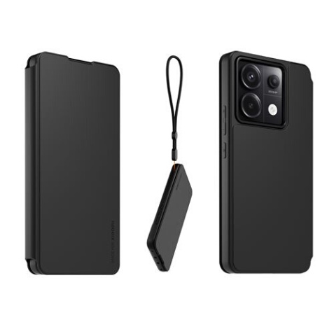 Coque et étui téléphone mobile Made For Xiaomi Etui folio noir avec dragonne amovible pour Redmi Note 13 Pro 5G