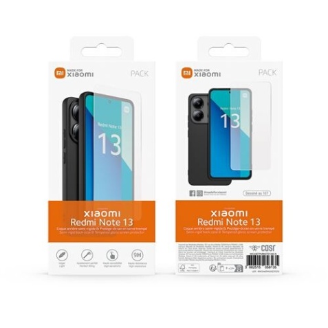 Coque et étui téléphone mobile Made For Xiaomi Pack Coque arriere semi-rigide noir & Protege-ecran en verre trempe pour Redmi Note 13 4G