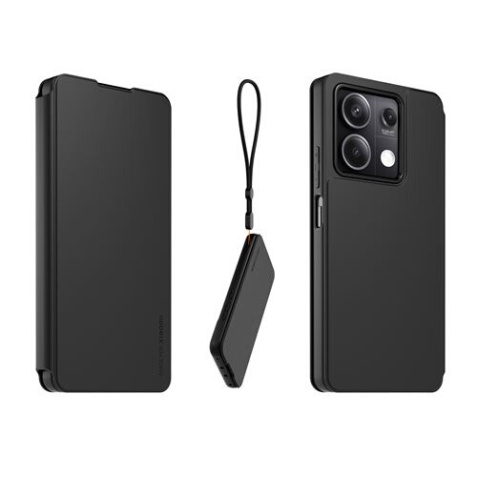 Coque et étui téléphone mobile Made For Xiaomi Etui folio noir avec dragonne amovible pour Redmi Note 13 5G