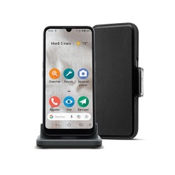 Smartphone Doro Pack 8100 PLUS graphite pour seniors avec socle de charge et etui de protection