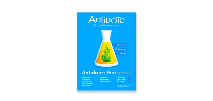 Logiciel Druide Antidote+ Personnel - Antidote 12 + Antidote Web + Antidote Mobile - francais ou anglais - PC ou Mac - 1 an - Correcteur grammatical et dictionnaires