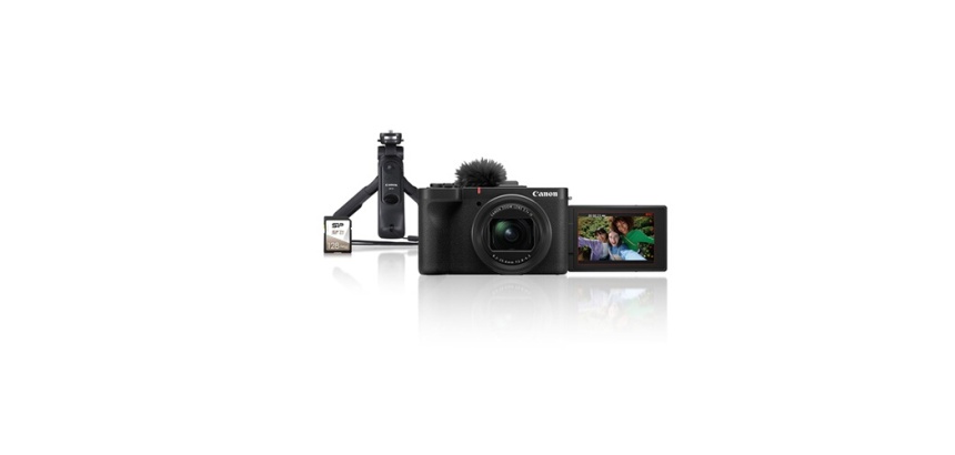 Appareil photo compact Canon Kit Vlogging PowerShot V1 + Trépied HG-100TBR + Télécommande sans-fil BR-E1 + SD 128Go