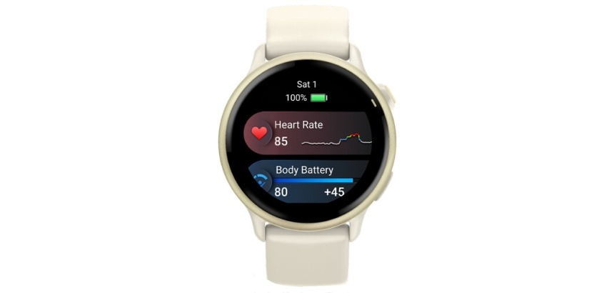 Montre connectée Garmin vívoactive 6, lunette Lunar Gold avec boîtier ivoire