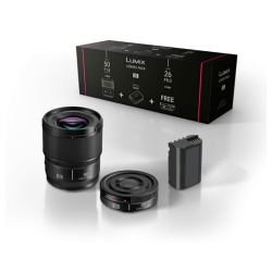 Objectif à Focale fixe Panasonic Kit Accessoires Optique fixe grand angle 26mm S-R26E + Optique fixe Portrait 50m f1.8m S-S50ME + Batterie  DMW-BLK22EB pour lumix S5 et S9