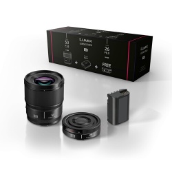 Objectif à Focale fixe Panasonic Kit Accessoires Optique fixe grand angle 26mm S-R26E + Optique fixe Portrait 50m f1.8m S-S50ME + Batterie  DMW-BLK22EB pour lumix S5 et S9