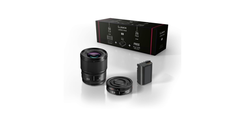 Objectif à Focale fixe Panasonic Kit Accessoires Optique fixe grand angle 26mm S-R26E + Optique fixe Portrait 50m f1.8m S-S50ME + Batterie  DMW-BLK22EB pour lumix S5 et S9