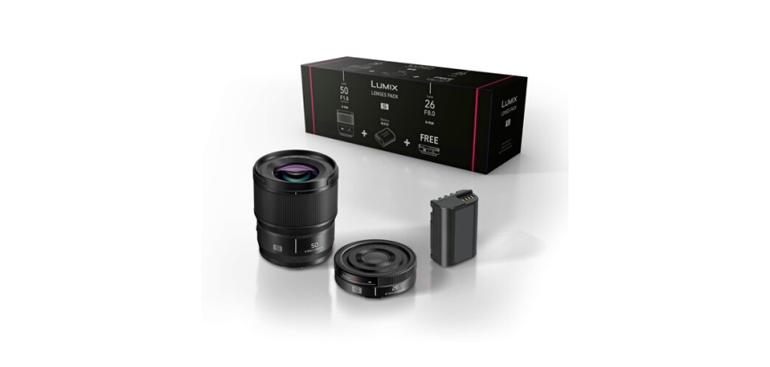 Objectif à Focale fixe Panasonic Kit Accessoires Optique fixe grand angle 26mm S-R26E + Optique fixe Portrait 50m f1.8m S-S50ME + Batterie  DMW-BLK22EB pour lumix S5 et S9