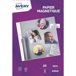 Papier d'impression Avery Dennison 3 feuilles de magnétique brillant qualite photo - A4 - Jet d'encre