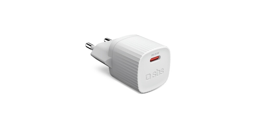 Chargeur pour téléphone mobile Sbs secteur plastique recyclé GaN PD 25 W USB C Blanc