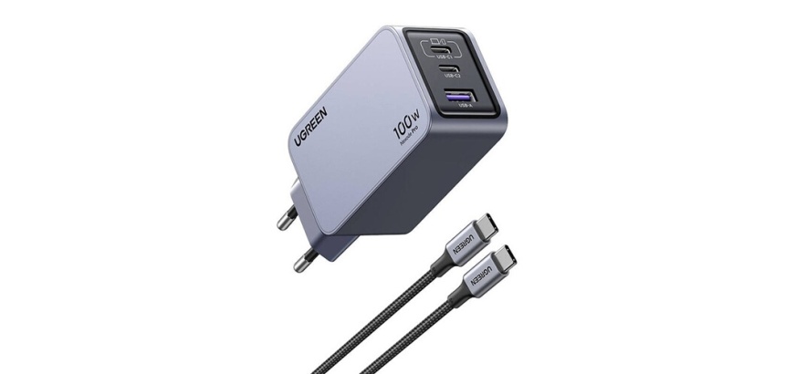 Chargeur et câble d'alimentation PC Ugreen secteur 100W Gris anodisé