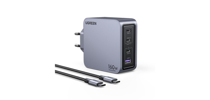 Chargeur et câble d'alimentation PC Ugreen secteur 160W Gris anodisé