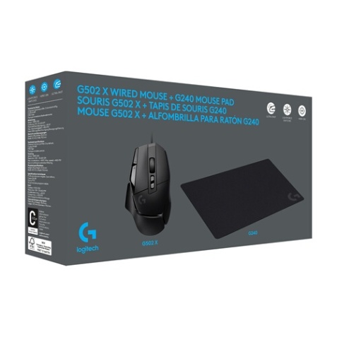 Souris Logitech G502 X Gaming Filaire LIGHTFORCE + Tapis G240