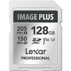 Carte mémoire SD Lexar 128GO IMAGE PLUS WHITE UHS-I / V30 / U3 / lecture 205Mo-sec / écriture 150Mo-sec.