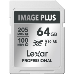 Carte mémoire SD Lexar SDXC 64GO IMAGE PLUS WHITE UHS-I / V30 / U3 / lecture 205Mo-sec / ecriture 100Mo-sec.