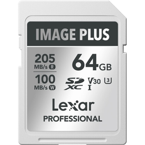 Carte mémoire SD Lexar SDXC 64GO IMAGE PLUS WHITE UHS-I / V30 / U3 / lecture 205Mo-sec / ecriture 100Mo-sec.