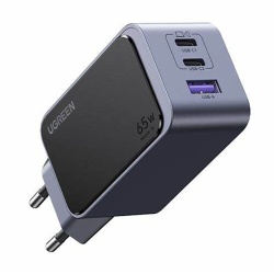 Chargeur et câble d'alimentation PC Ugreen secteur gan 2 port USB C 65W Gris