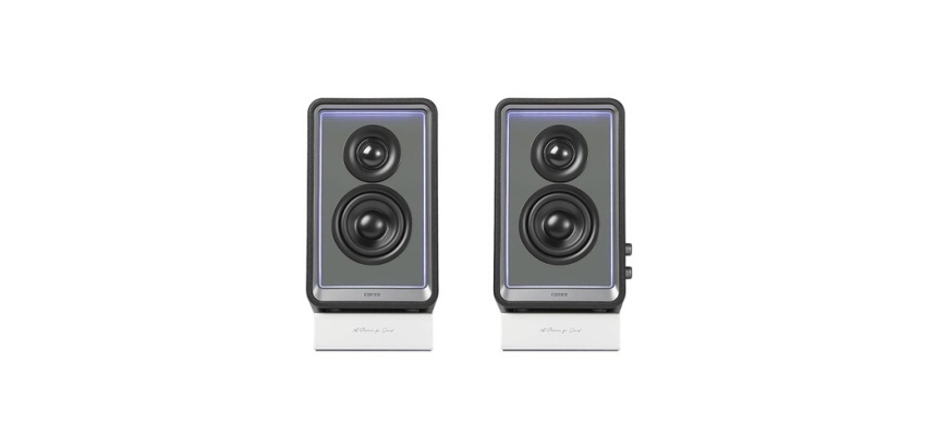 Enceinte connectée Hifi Edifier QR65 NOIR - Haut-parleur actif (70 W), design avec effets lumineux RVB, 3 ports de charge rapide USB TurboGaN et sortie caisson de basses, noir