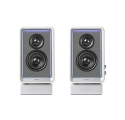 Enceinte connectée Hifi Edifier QR65 BLANC - Haut-parleur actif (70 W), design avec effets lumineux RVB, 3 ports de charge rapide USB TurboGaN et sortie caisson de basses, blanc