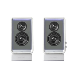 Enceinte connectée Hifi Edifier QR65 BLANC - Haut-parleur actif (70 W), design avec effets lumineux RVB, 3 ports de charge rapide USB TurboGaN et sortie caisson de basses, blanc
