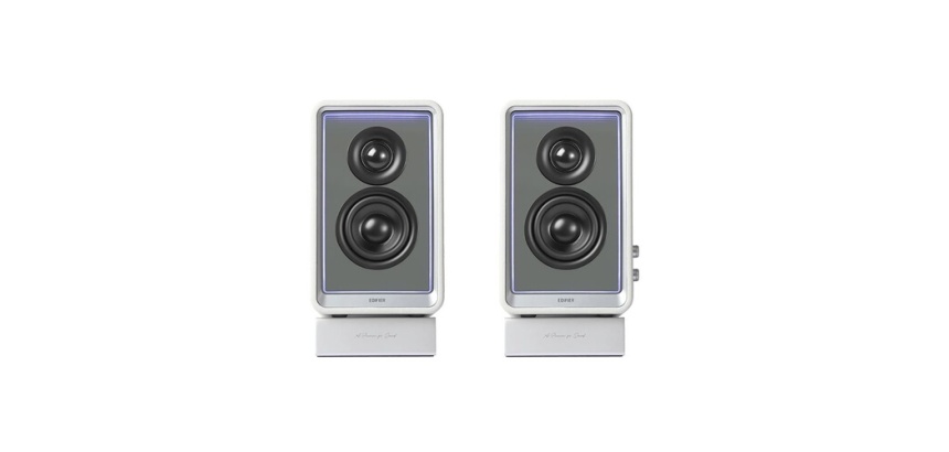 Enceinte connectée Hifi Edifier QR65 BLANC - Haut-parleur actif (70 W), design avec effets lumineux RVB, 3 ports de charge rapide USB TurboGaN et sortie caisson de basses, blanc