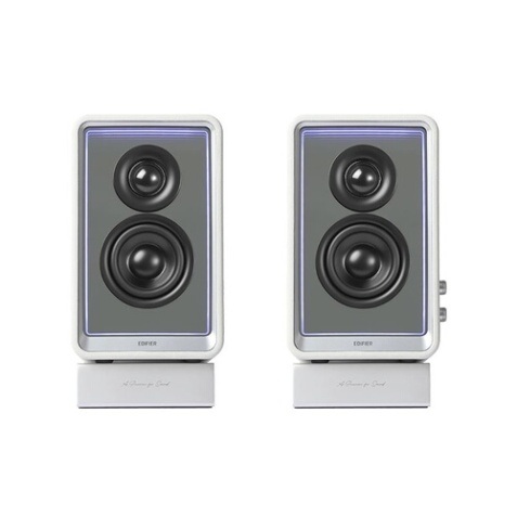 Enceinte connectée Hifi Edifier QR65 BLANC - Haut-parleur actif (70 W), design avec effets lumineux RVB, 3 ports de charge rapide USB TurboGaN et sortie caisson de basses, blanc