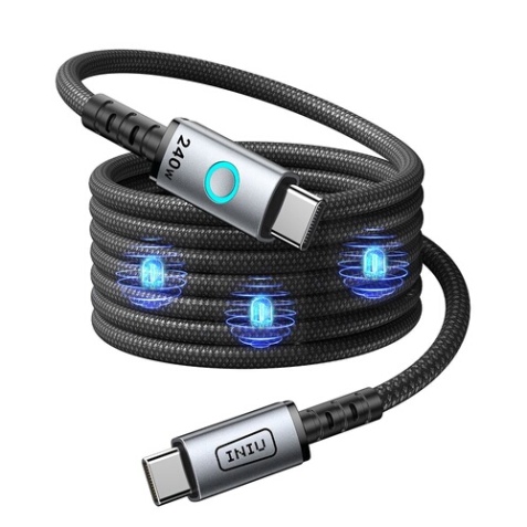 Câble téléphone portable Iniu Magnétique Léopard USB C/C 240W Noir