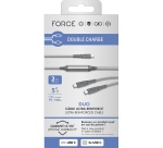 Câble téléphone portable Force Power CBL Duo Ultra-Renforcé C/C+C 2m 5A PD100W G Recyclé
