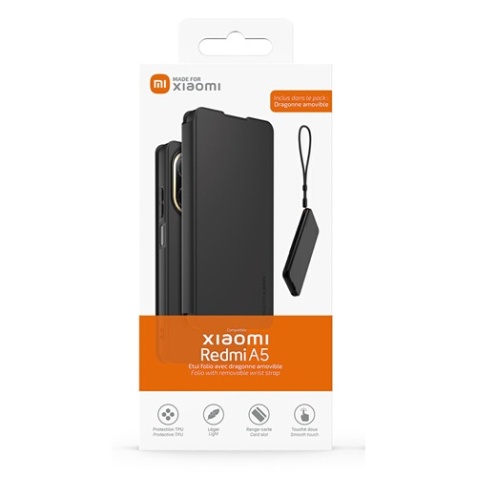 Coque et étui téléphone mobile Made For Xiaomi Folio noir + Dragonne pour Redmi A5
