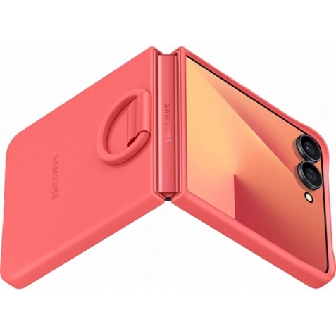 Coque et étui téléphone mobile Samsung en silicone avec anneau selfie Corail pour Galaxy Z Flip 7