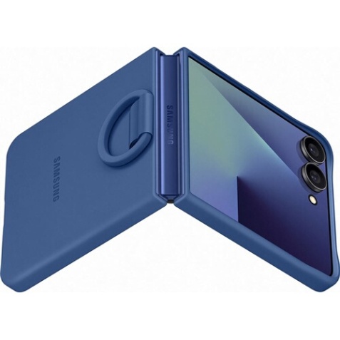 Coque et étui téléphone mobile Samsung en silicone avec anneau selfie Bleu nuit pour Galaxy Z Flip 7