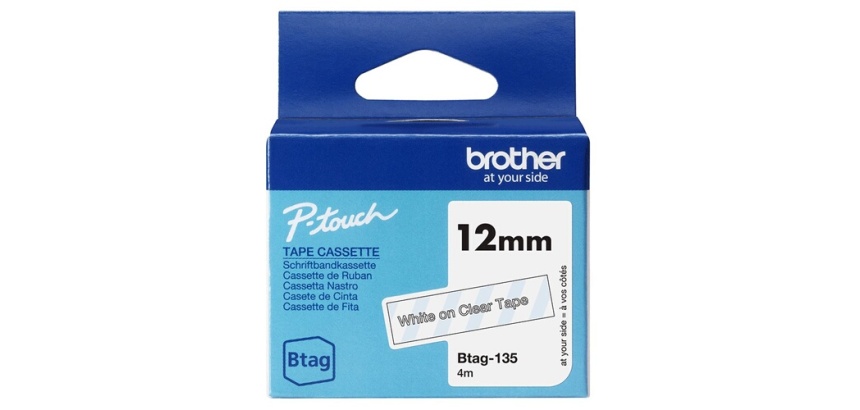 Etiqueteuse Brother Ruban d'étiquetage blanc sur transparent Btag-135 - 12 mm de large