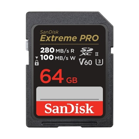 Carte mémoire SD Sandisk Extreme Pro 64 Go, 280/100MB/s,V60,C10,UHS-II,U3