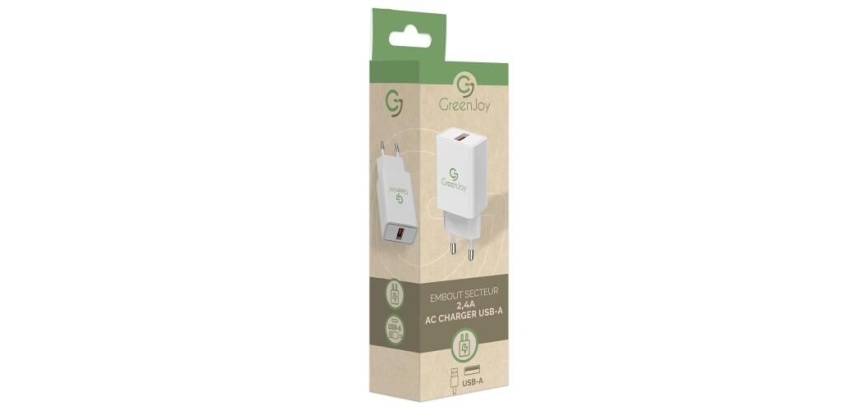 Chargeur pour téléphone mobile Greenjoy Embout secteur USB 12W 2,4A Blanc